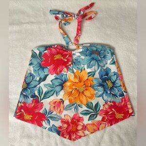 Time and Tru Floral Swim Bikini Top- Blue, Orange Flowers